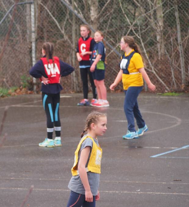 ON THE COURT: Primary school netballers in action during a match as part of the Goldfields Cluster of schools winter sports day.