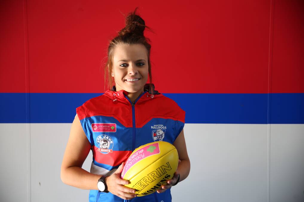 STAR QUALITY: Trentham footballer Jenna Bruton kicked a goal for Western Bulldogs in the AFLW match against Carlton.