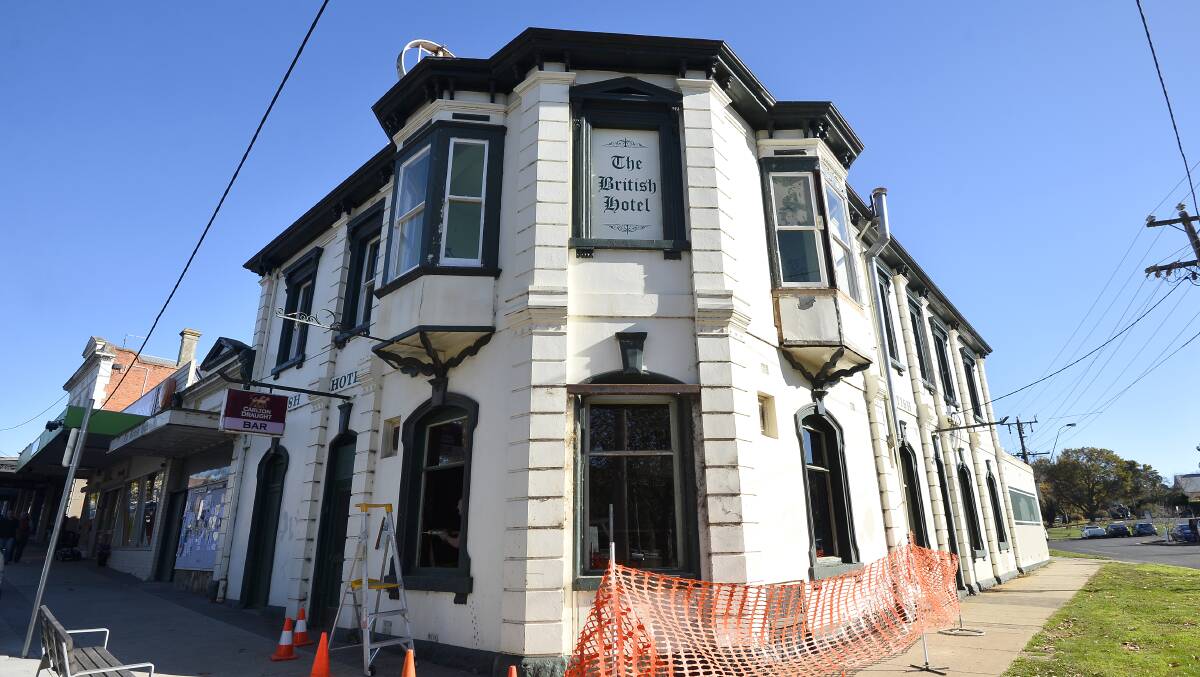 Repairing a grand old building: Works have finally begun on the British Hotel in Creswick which has sat vacant for about a decade.  However, the building's future remains a mystery. Picture: Dylan Burns   