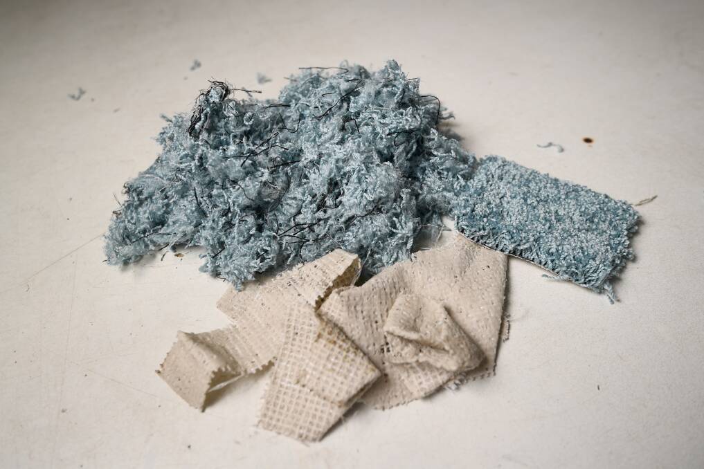 Carpet sample: example of flooring carpet reduced to its constituent parts by Dennis Collins. Picture: Adam Trafford.