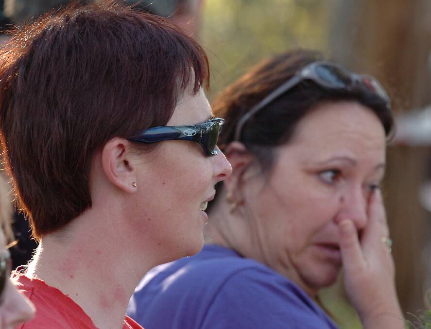 Tension: miner's wife Laura James and friends wait for news. Picture: Ian Wilson.