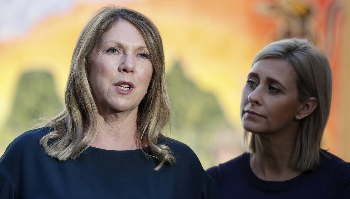 Labor opposition health spokeswoman and Ballarat MP Catherine King with Labor candidate for Longman Susan Lamb in Queensland on Tuesday. Picture: Alex Ellinghausen