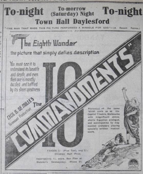 FILM: An advertisement for The Eighth Wonder in The Advocate. Photo: Daylesford and District Historical Society 