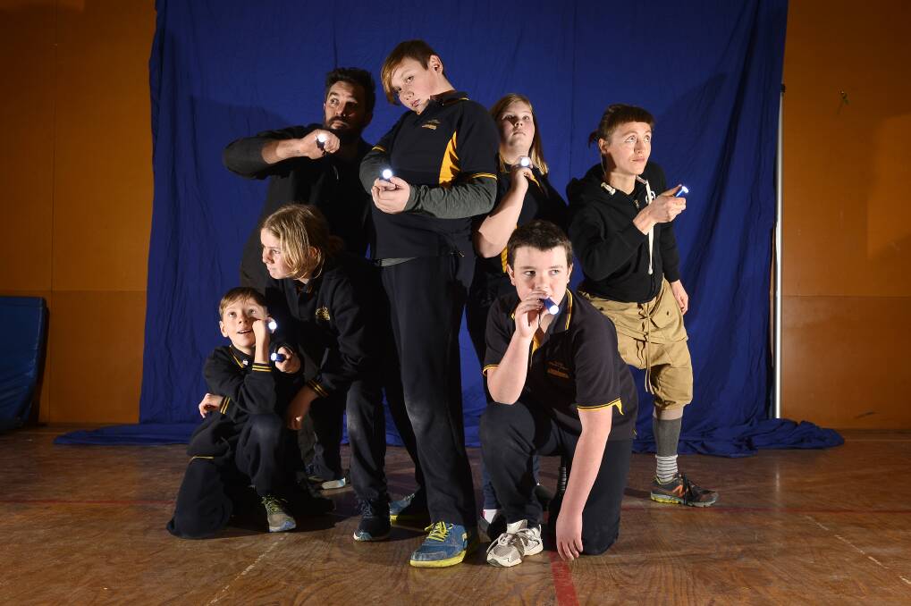 ACTING: Flynn Thomas, Liam Flowers, with Luke O'Connor, Jacob De Kort, Hannah Farren, Campbell Stanton and Christy Flaws. Photo: Dylan Burns