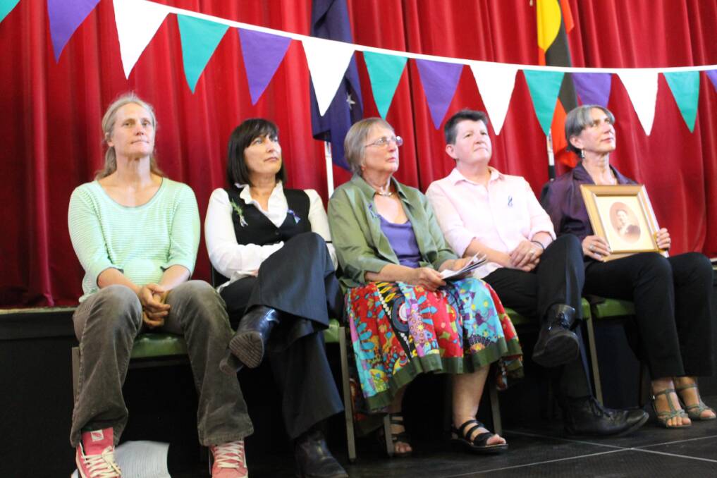 Left to right: Mara Macs, Rose Wilson, Maureen Corbett, Annie Smithers and Dr Leanne Howard (Posthumus inductee Bessie Harrison Lee)