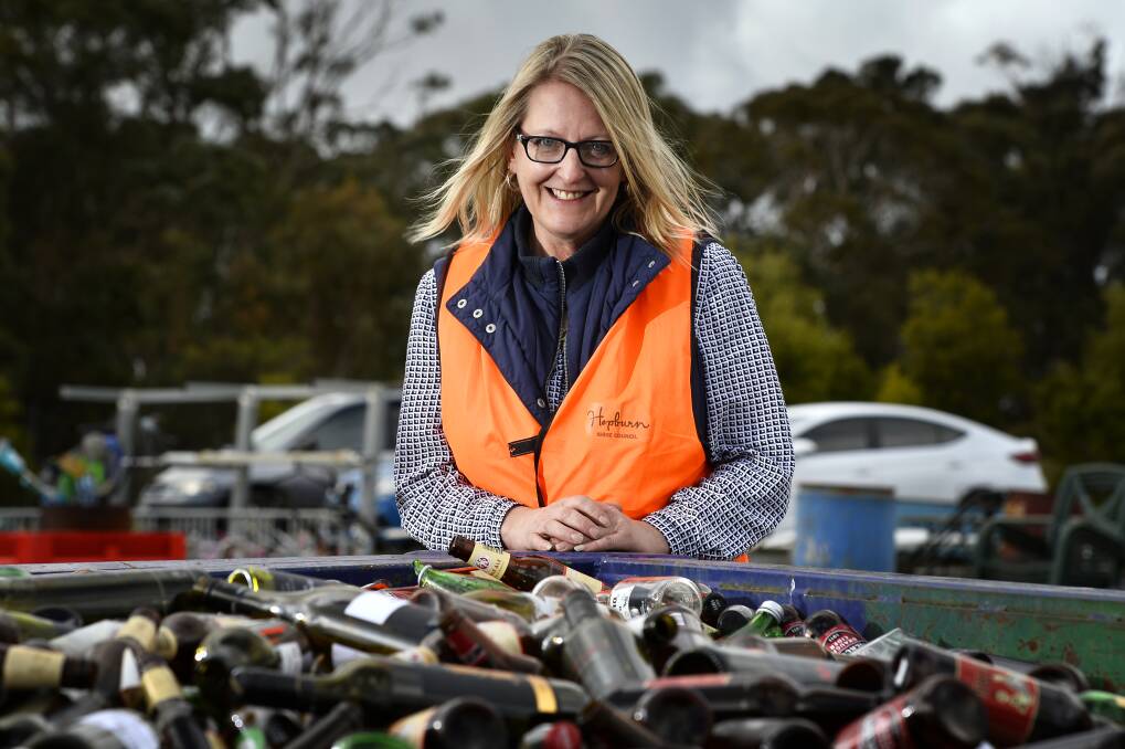 WASTE INITIATIVE: Council's Waste and Environment Coordinator Lisa Worthington at the Daylesford Transfer Station, which is currently the subject of a glass recycling trial. Photo: Dylan Burns