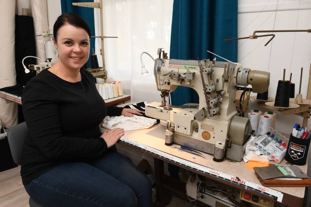 SEWING: Daylesford's Anna-Louise Howard, founder of Farm to Hanger, in her home workshop. Photo: Lachlan Bence