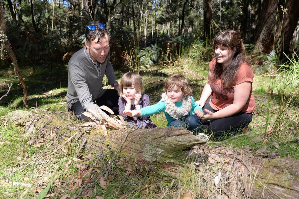 NATURE: Ivan Carter, his three-year-old daughter Ruby Carter, Miriam Rotstein and her four-year-old son Rowan Blackhirst. Photo: Kate Healy