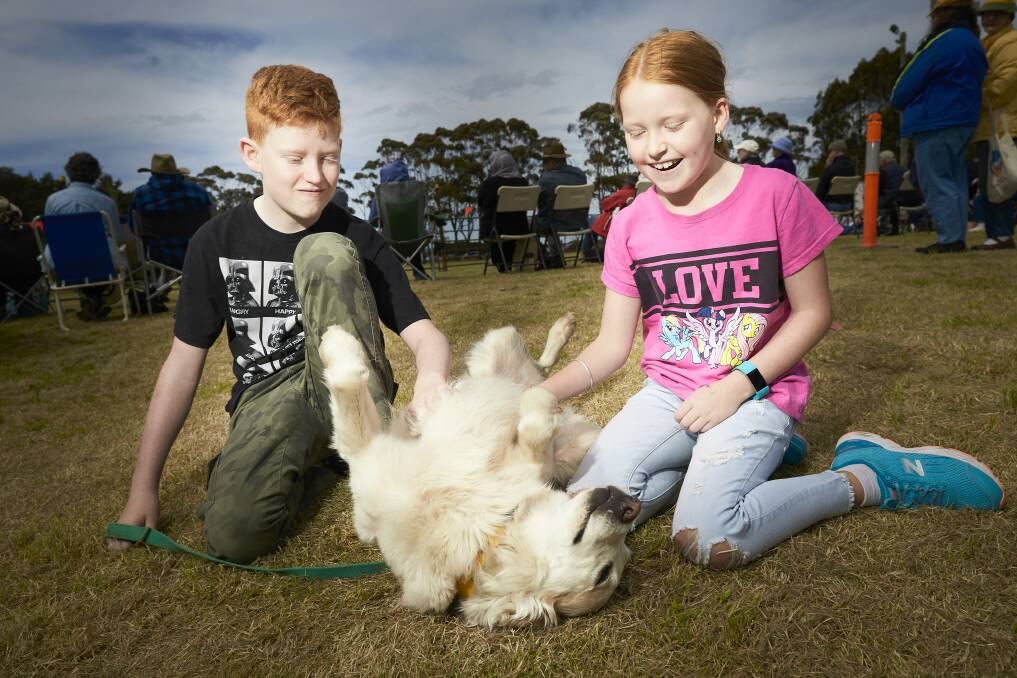 GREAT DAY OUT: Ash Wilks, 11, with his dog Meg and sister Emily Wilks, 9 enjoyed the day at Dean Recreation Reserve. Photo: Luka Kauzlaric