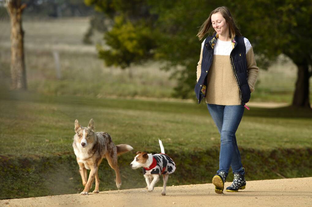 DOG LOVER: Animal trainer Rebecca Faulkner and her beloved dogs and emerging film stars, Teddy, a koolie, and Daisy, a mix breed of terrier, will speak at Trentham and Daylesford libraries these school holidays. Photo: Dylan Burns