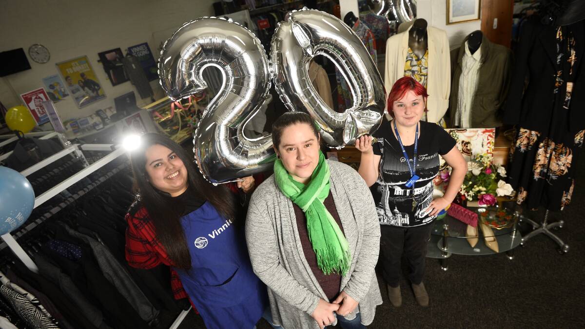 BIRTHDAY: Volunteer Karen Perez, store manager Charlene Brownfield and day coordinator Jessica Thomas at the Vinnies store. Photo: Dylan Burns