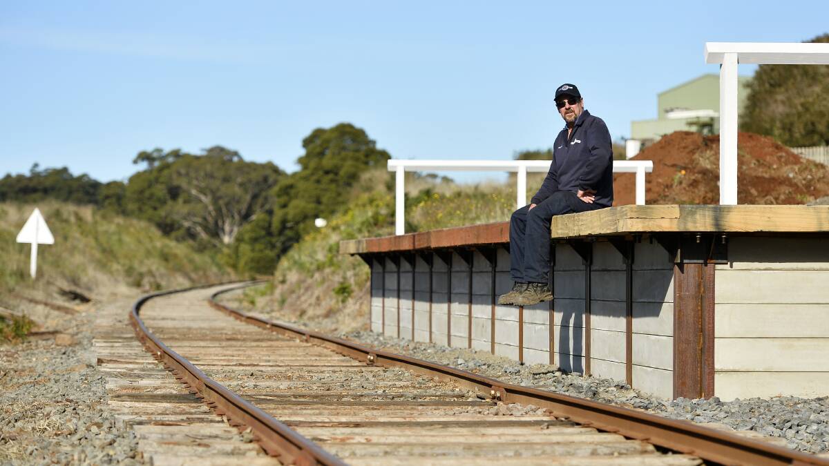 ALMOST COMPLETE: Spa Country Railway president Stuart Smithwick on the volunteer-constructed platform at Musk which is due to be unveiled soon. Photo: Dylan Burns
