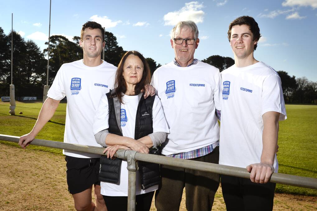 FUNDRAISER: The Walsh family - Sebastian, Julie, Stephen and Xavier - at Daylesford Football Ground where they will host their MND fundraiser. Photo: Dylan Burns