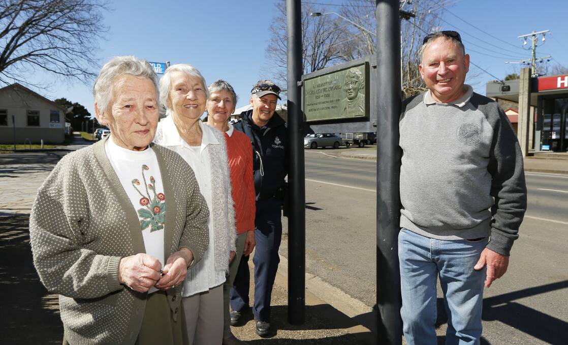 COMMUNITY: Kit Manning, Ethel Patton, Gwen Justice, Sharon Radau and Rod Justice at the Dr Gweneth Wisewould Memorial in High Street, Trentham. Photo: Dylan Burns 