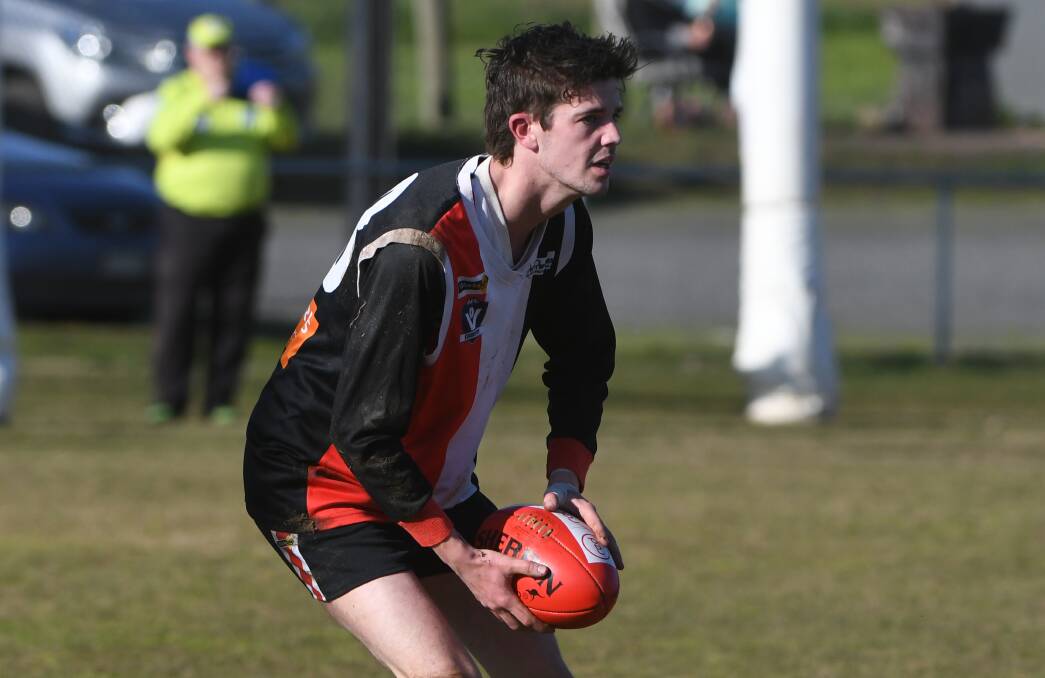 STAR PLAYER: The Creswick Wicker's Joshua Mitchell during the Central Highlands Football League's round 15 match against  Rokewood-Corindhap. Photo: Kate Healy