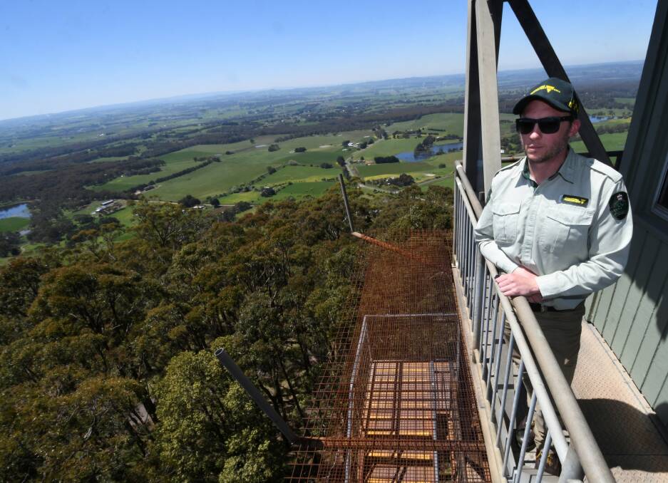 VANTAGE POINT: Forest Fire Management Victoria's Chris Arnold at the Mt Buninyong tower. Photo: Lachlan Bence