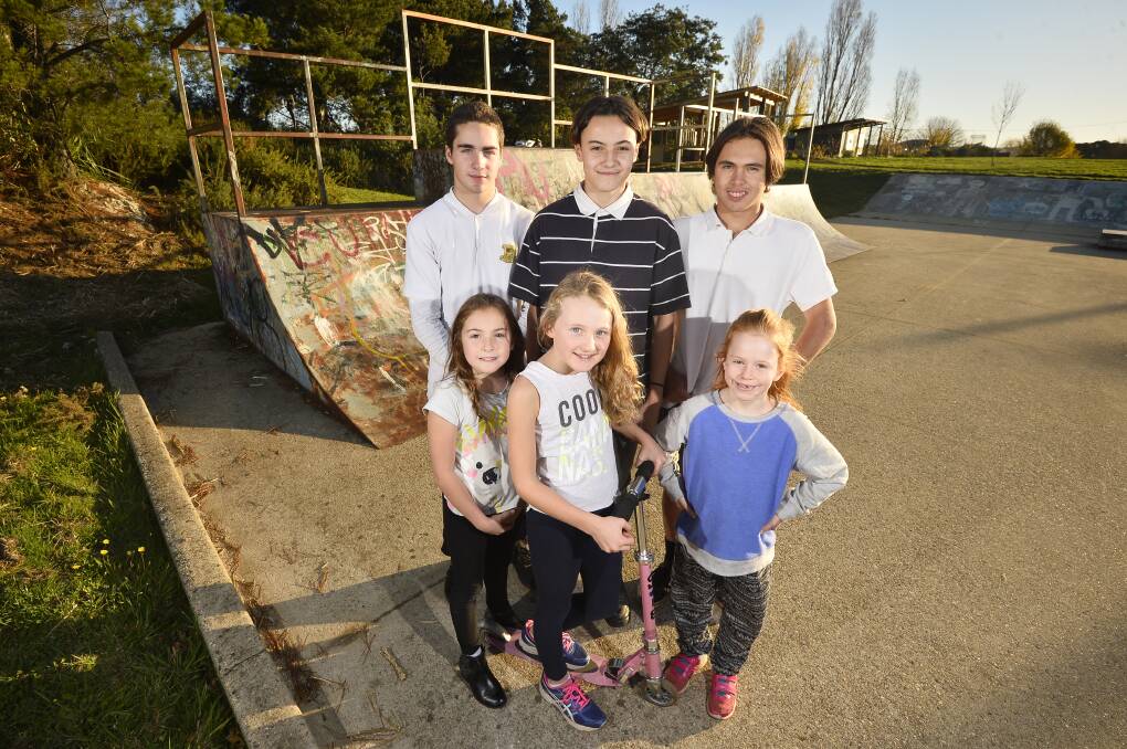 SMILES: Liam O'Conal, Luke Warden-Hommel, Zane Petkovic, Amber Hommel, Lottie Trewarne, and Ginger Dennis were happy to learn the skate park was going to be upgraded last year. Photo: Dylan Burns