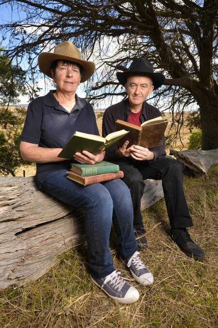 HISTORY: Nicholson's great-grand daughter, Christine Rowe and actor David Adamson, pictured with Nicholson's diaries. He made money for the 2000-acre family property, Scoribreac, by mining gold in Ballarat. Photo: Dylan Burns