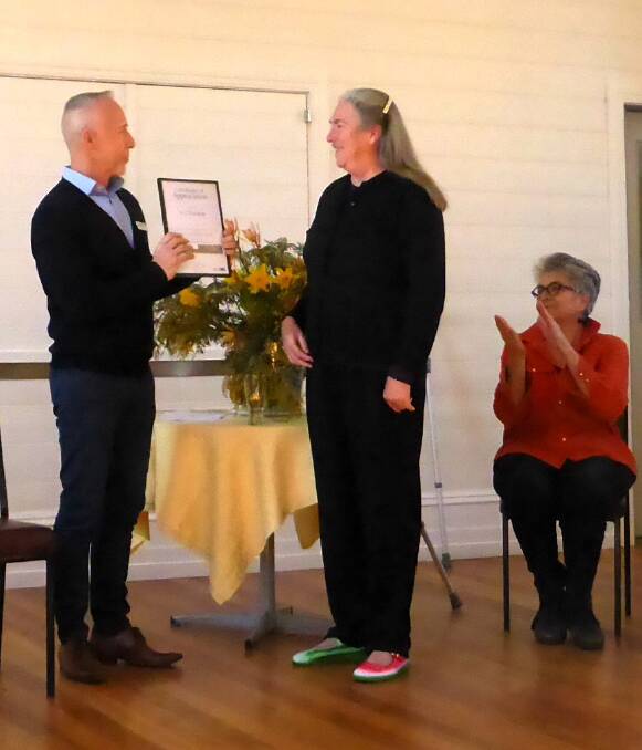 RECOGNITION: DELWP's Grant Hull gave Glenlyon's Joy Durston a certificate of appreciation for her tireless work for the community of Glenlyon last Friday. 
