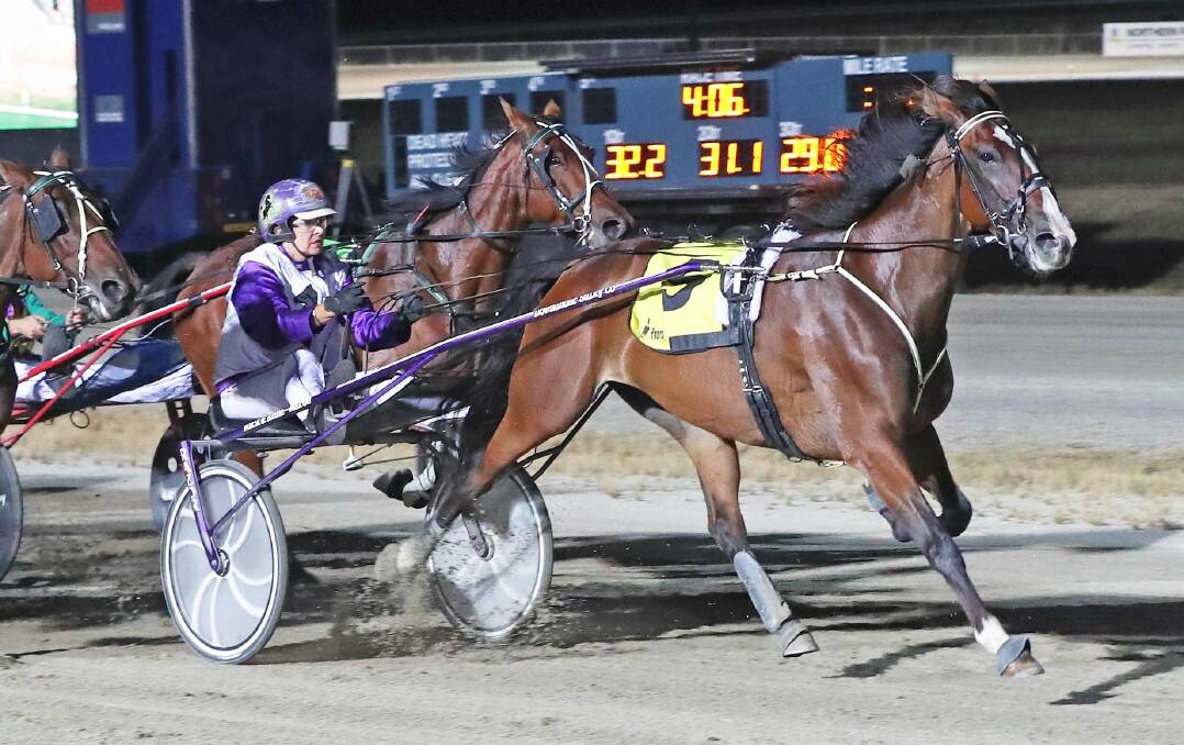 SMART: Regal Pepperell (Anne-Maree Conroy) cruises to the post in the Kilmore Trotters' Cup. Picture: Harness Racing Victoria