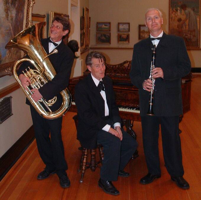JAZZY TRIO: Moodswing comprises Russell James on piano, accordion and vocals, Jim Brannon on clarinet, saxophone, ukulele, percussion and vocals, and Pip Avent on tuba, bass guitar, double bass and vocals.