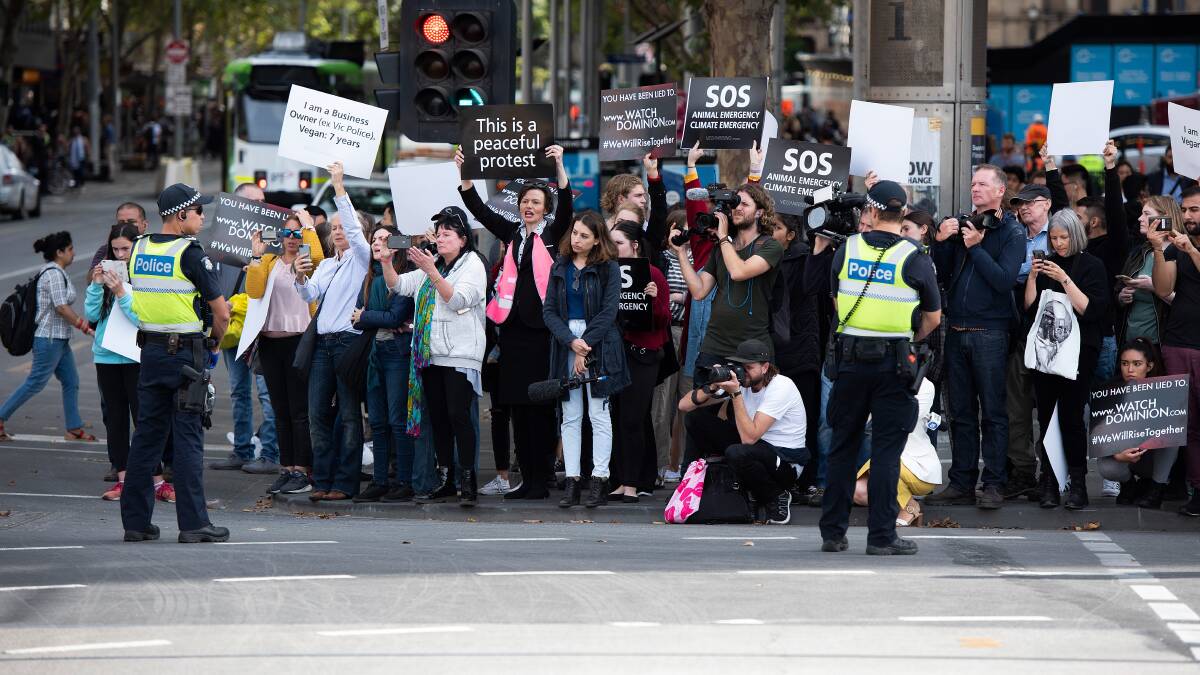 HYPOCRITICAL: Some of the animal rights protesters in Melbourne's CBD last week. Picture: AAP Image/Ellen Smith