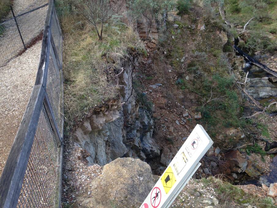 UNSAFE: Rocks have fallen from this section of the tunnel next to the walking path. Picture: Parks Victoria. 
