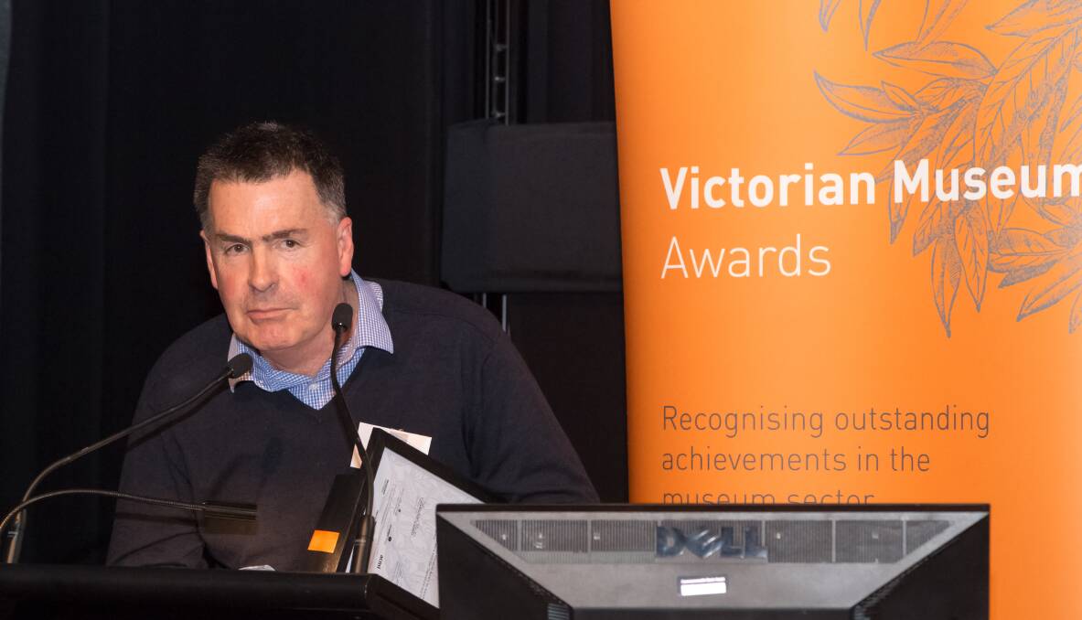 Daylesford and District Historical Society volunteer Gary Lawrence accepts his Museums Australia award at the Victorian Museum Awards on Wednesday July 26. Picture: Simon Fox. 
