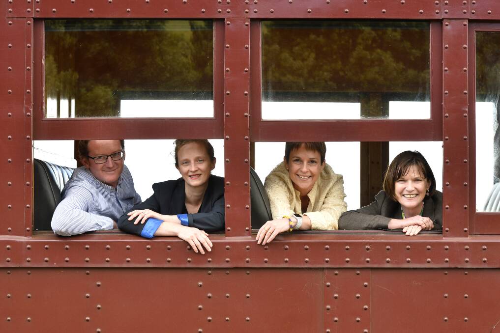 Passing Clouds part-owners Cameron Leith and Marion Leith with regional development  minister Jaala Pulford and Macedon MP Mary-Anne Thomas on the Daylesford Spa Country Railway. Picture: Dylan Burns
