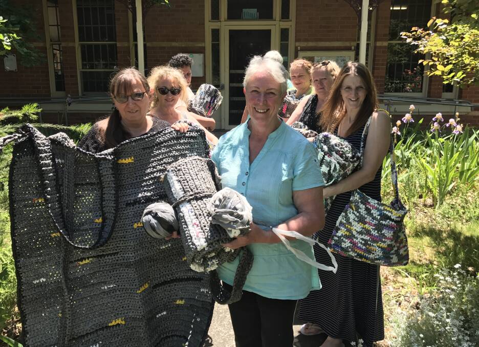 MATS FOR HOMELESS: Anne Chamberlain and Mary Drysdale have been crocheting mats from plastic bags for the homeless since March. Picture: Rochelle Kirkham 