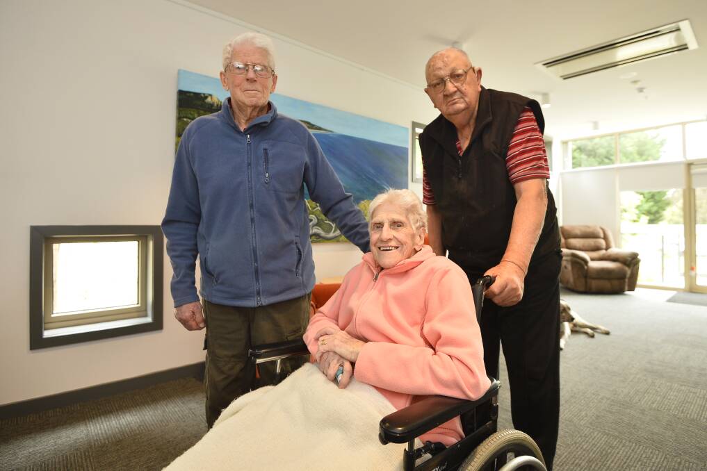 UPGRADES COMPLETE: John Curtin Aged Care residents Reg McKechnie, Roma Norman and Robert Lee in the newly refurbished wing. Pictures: Dylan Burns