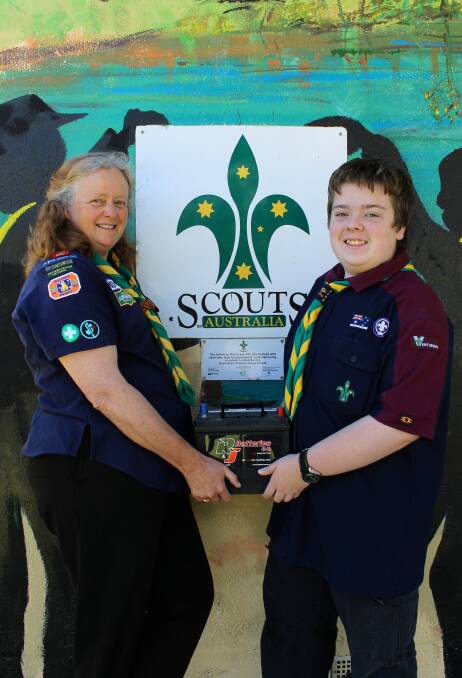 FUNDRAISER: Creswick Venturer leader Verena Doyle and Venturer Corey Loader are collecting batteries to raise funds for an adventure camp. Picture: Rochelle Kirkham 