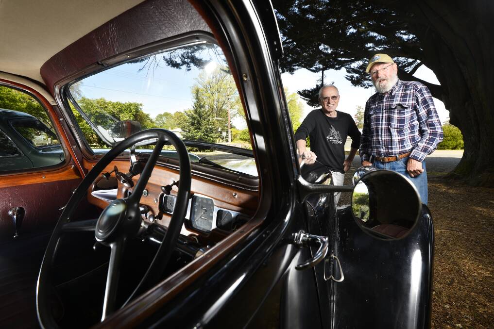 CAR ENTHUSIASTS: Trentham Cool Country Classics members Leon Sims and Bill Franzke will have their old cars on show. Picture: Dylan Burns. 