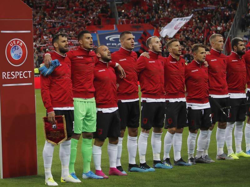 Albania's national team got to sing their national anthem at the second attempt in Saint Denis.