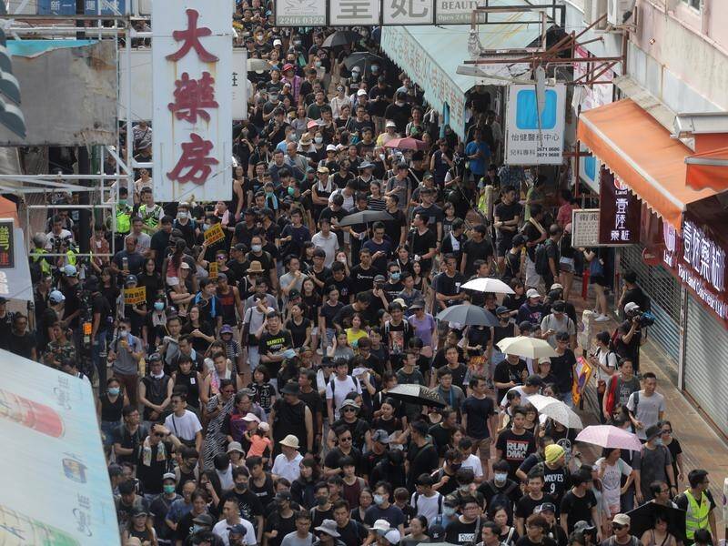 The protests in Sheung Shui started peacefully but devolved into scuffles and shouting.