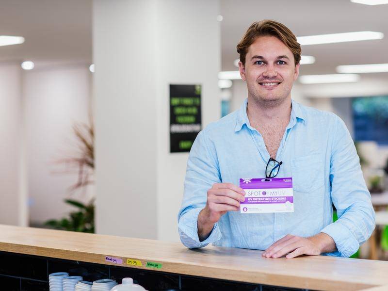 Suncayr's Australasian managing director, Sam Sheehan, creator of SPOTMYUV UV detection sticker.
