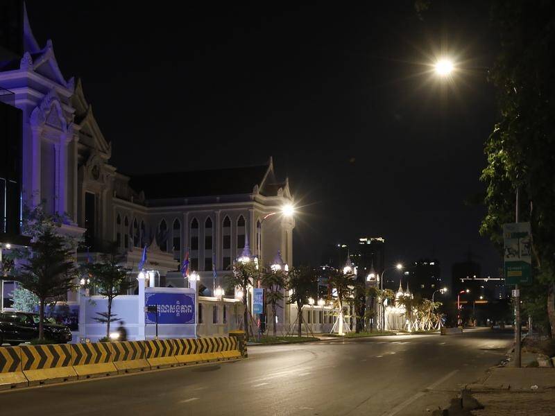 An empty street in Phnom Penh during its 8pm to 5am curfew to prevent the spread of COVID-19.