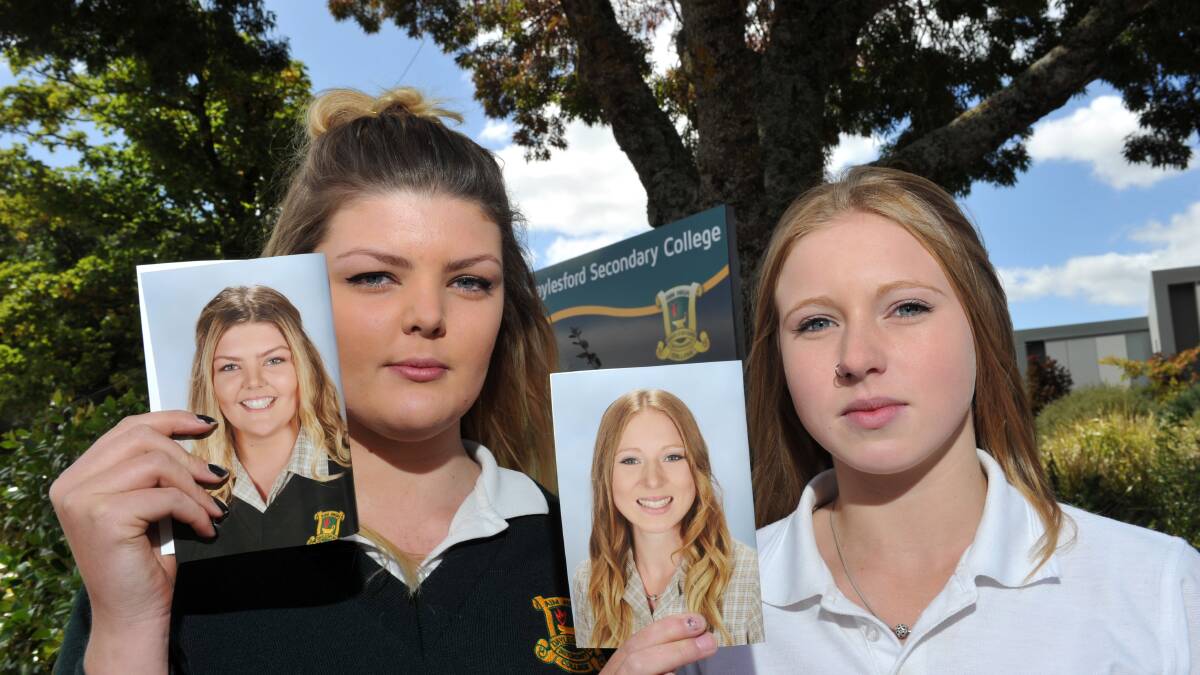 Daylesford Secondary School students Jacki Lipplegoes and Annemieke Visser with their school photos that have been digitally altered in Photoshop.                         
Picture: JULIE HOUGH 