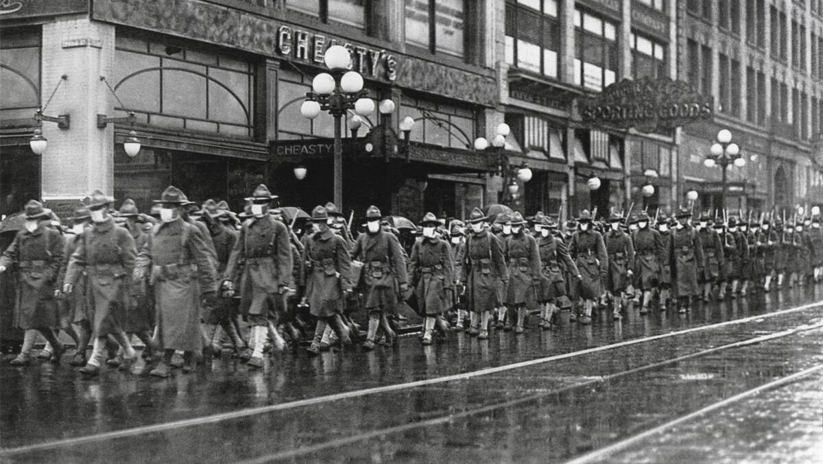American soldiers in Seattle in December 1918, on their way to France during the influenza pandemic. Picture: Shutterstock