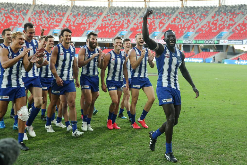 Majak Daw made an inspiring return to AFL football in 2020. Photo: Chris Hyde/AFL Photos/via Getty Images