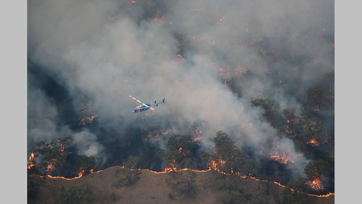 An aerial shot of the Dereel bushfire. Picture: Lachlan Bence, The Courier