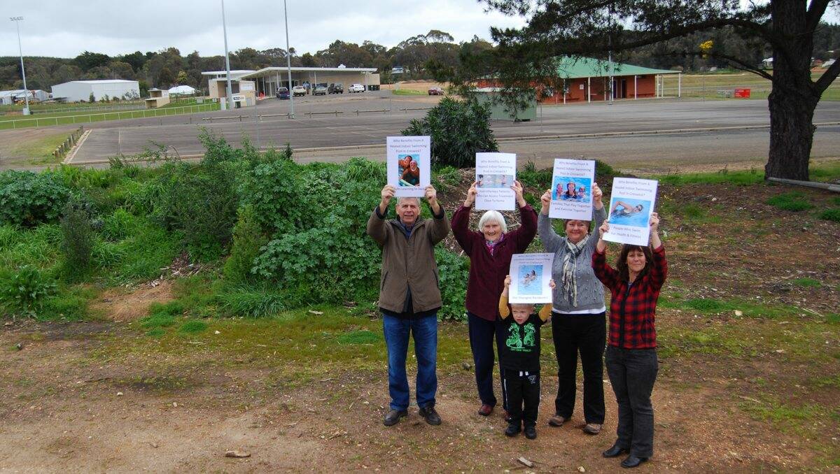 WANTING ACTION: Creswick Pool movement members Don Sargeant, Carol Cole, Ethan, 4, Julie Moran and Robyn McPhee. Picture: KYLE BARNES